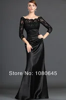 2014 Winter Black Lace Off The Shoulder Long Sleeves Mermaid Mother of The Bride Dress Gown Prom Dresses S71