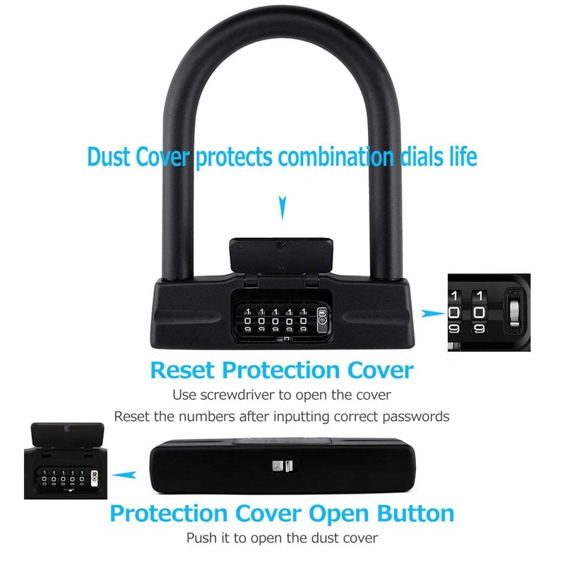 Heavy Duty 5-Digit Bicycle Bike Combination U-Lock  Bike Bicycle Motorcycle Cycling Scooter Security Steel Chain 9