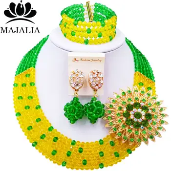 

Majalia Romantic African Jewelery Set Yellow green Crystal Beads Bride Jewelry Nigerian Wedding Jewelry Sets 5CC006