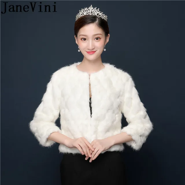 Disc JaneVini Women Bolero Jackets for Evening Dress Faux Fur Bride Coat Shawl Wrap Bolero Wedding Shawl Fur Cape Winter Bridal Cloak