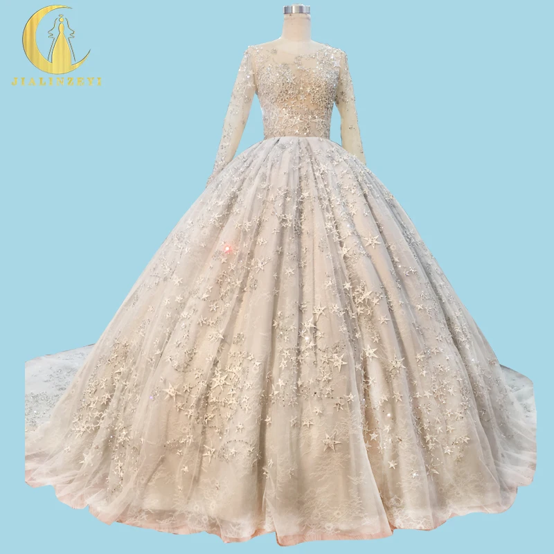 Professional New Arrival Rhine font b Wedding b font font b Gown b font Sliver Stars