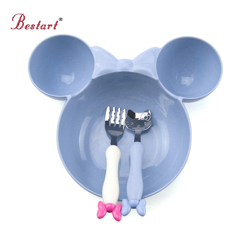 

Kid Bowl Minnie Tableware For Children Cartoon Lunchbox Dinnerware Wheat Straw food box Ladle Cute Kitchen Utensils Tools