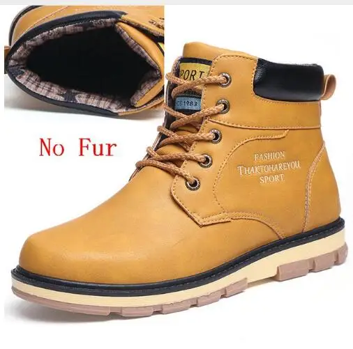 Очень теплые мужские зимние ботильоны из искусственной кожи мужские осенние Водонепроницаемые зимние ботинки осенние ботинки для отдыха мужская обувь M437 - Цвет: no fur yellow