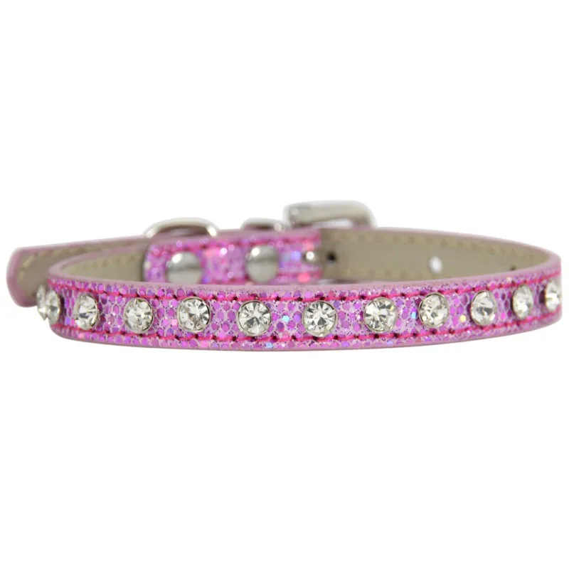 Pet ожерелье Блестящий тканевый коготь Алмазный ошейник с поводком кольцо для щенков кошек, Регулируемая пряжка - Цвет: Розовый