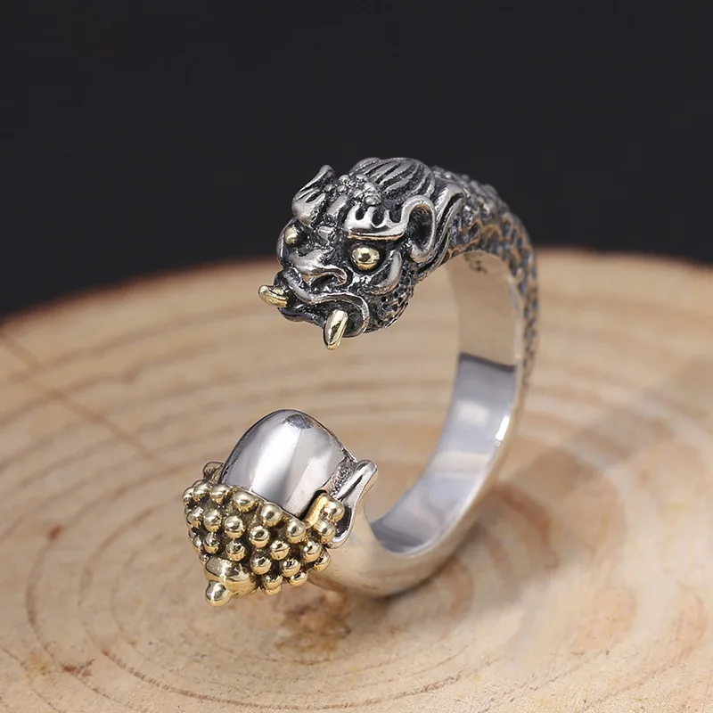 

2019 New Fashion 925 Sterling Silver Fashion dragon Rings for Men Gift Adjustable Punk&Rock