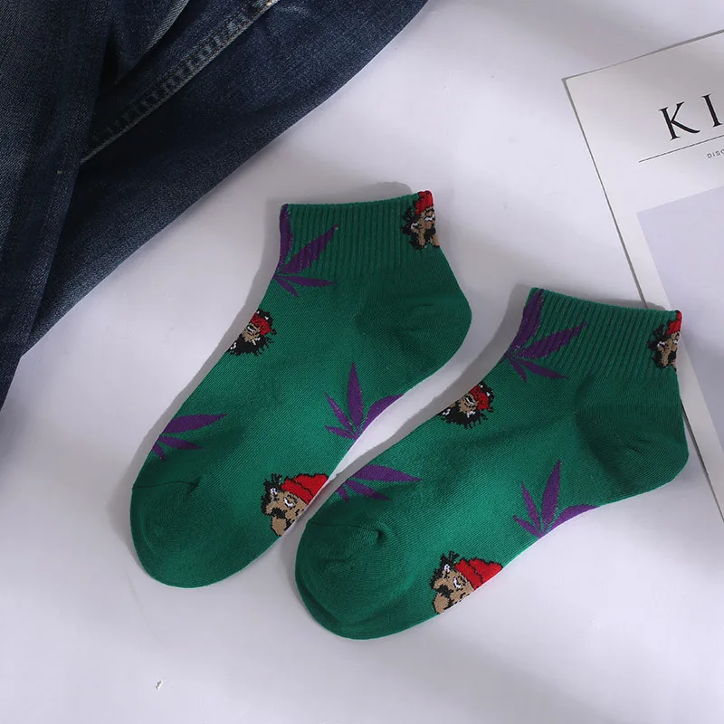 Женские носки, хлопок, Харадзюку, скейтборд, хип-хоп, кленовый лист, носки, женские уличные носки-башмачки - Цвет: Синий