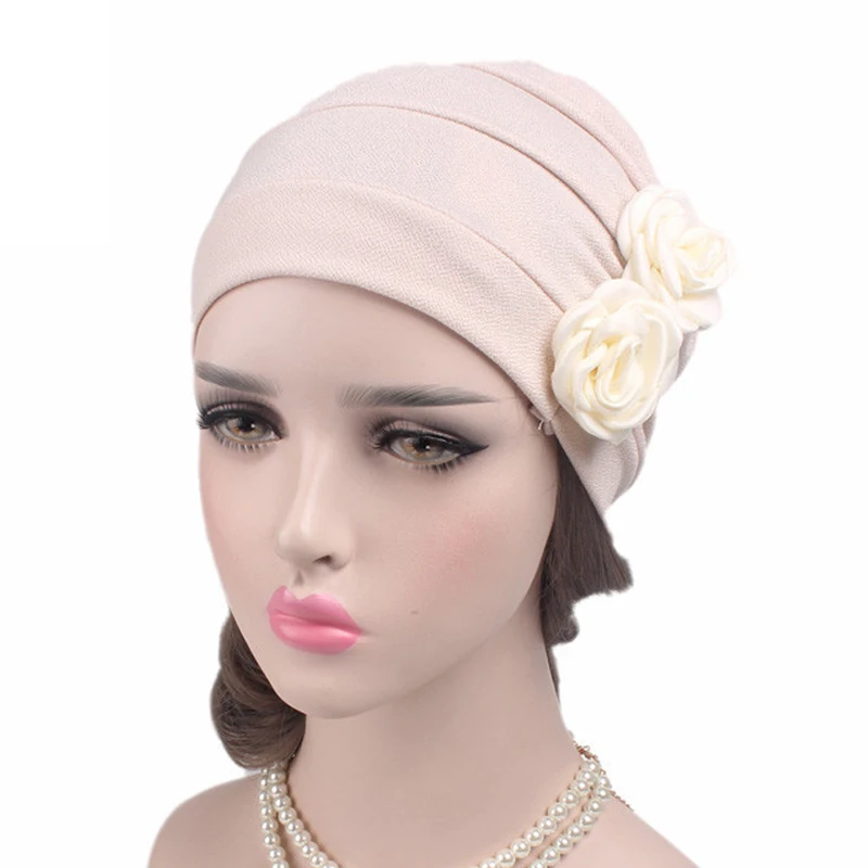 

40PCS / LOT SINGYOU Headscarf Big Flower Ruffle Turban Cap Chemo Hats Ladies Elegant Beanie Skullies Cap