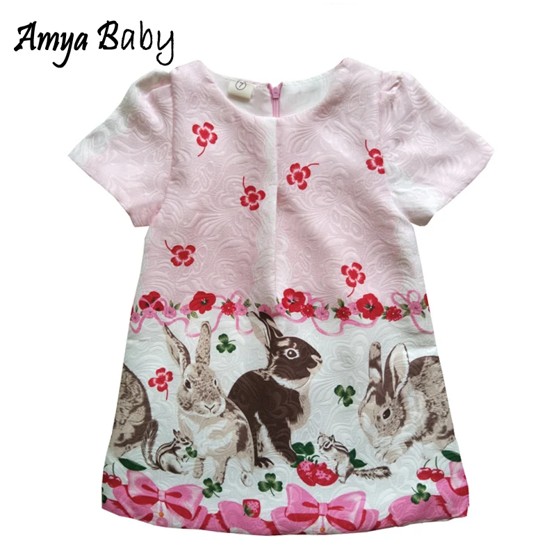 

Amyababy Girls Summer Dress Cartoon Rabbit Children Dresses Children Princess Clothing Floral Girls Dresses Hot Birthday Clothes