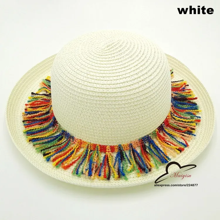 Летняя женская гирлянда ручной работы в цветочек, соломенная шляпа-ведро, покатающаяся кромка, пляжная кепка Кепка Солнцезащитная для женщин - Цвет: white