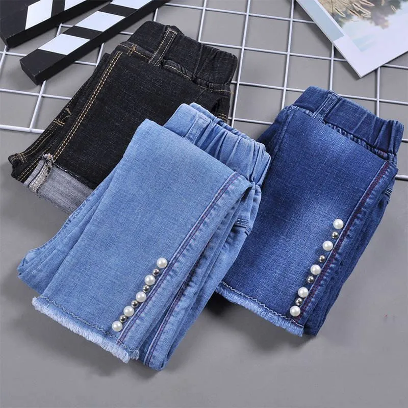 

2019 New Spring Autumn Children Jeans For Girls Fashion Elastic Waist Pants Kids Skinny Leggings Slim Trousers Teenage Denim W13