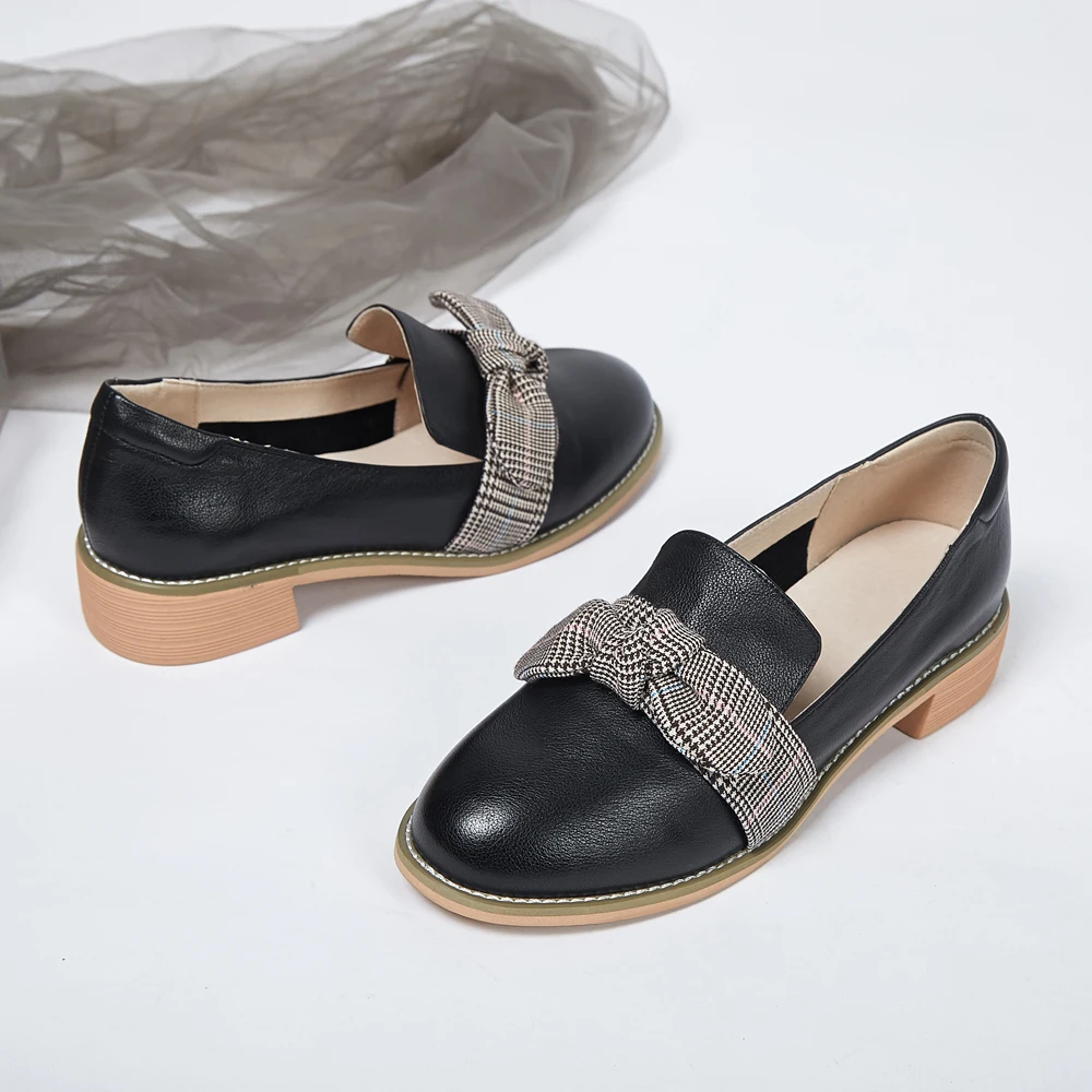 

2019 spring new leather ladies middle mouth single shoes bow with square with small leather women shoes