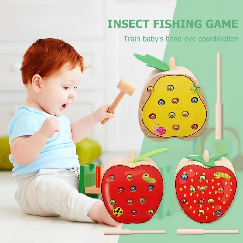 Ловить червя игра фруктовая форма Когнитивная рыболовная игрушка Раннее Образование Дети родитель-ребенок Взаимодействие ловля насекомых игрушка