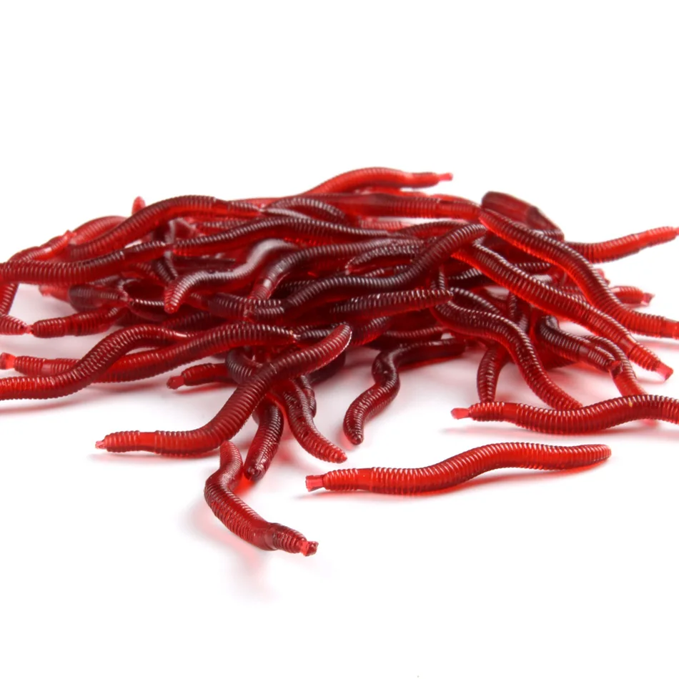 TOLATO 100pcs 4cm 0.19g Soft Lure Red Worms EarthWorm Fishing Baits