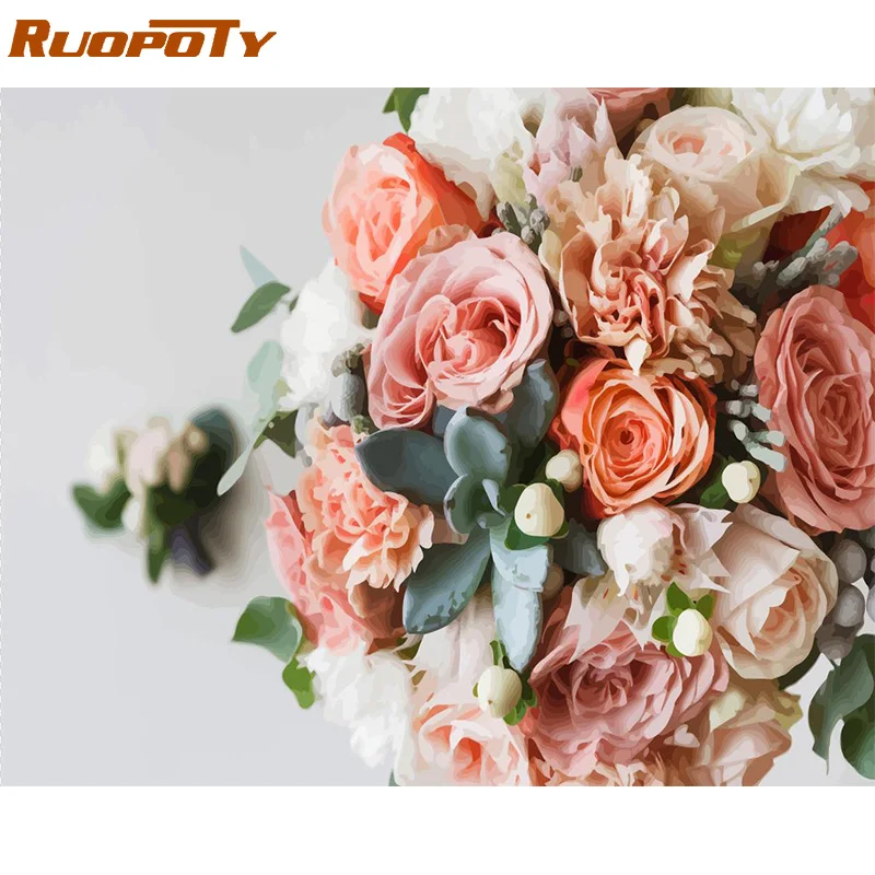 

RUOPOTY Frame Rose DIY Painting By Numbers Flower Acrylic Coloring By Number Kit Modern Home Wall Art Picture Wedding Decoration