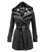 Ladies Autumn Coat Women Double-breasted Hooded mantle Long Jacket Wool Blends Outwear chaquetones de mujer