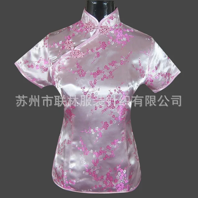 New Light Pink Women s Rayon Tang Suit Mandarin Collar font b Shirt b font Tops