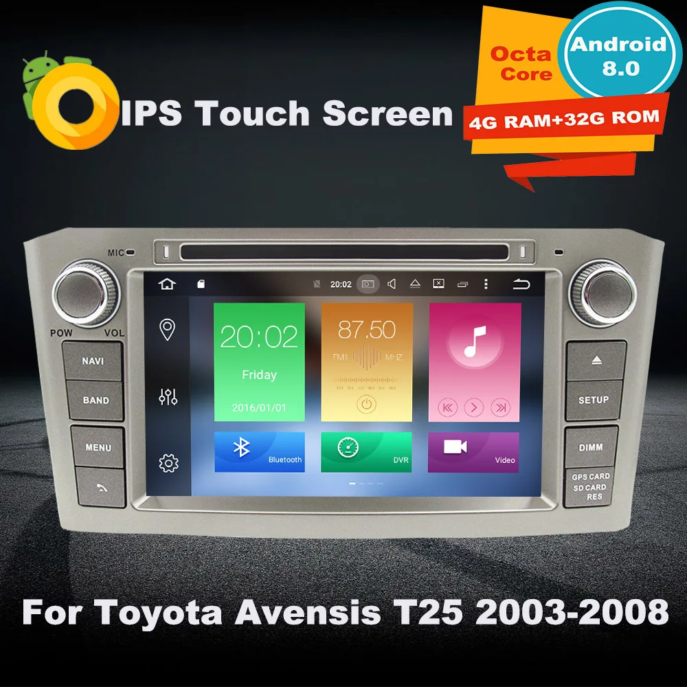 

Support Apple Carplay Android 8.0 Car DVD GPS Multimedia Player For Toyota Avensis T25 2003-2008 Auto Navigation radio Stereo