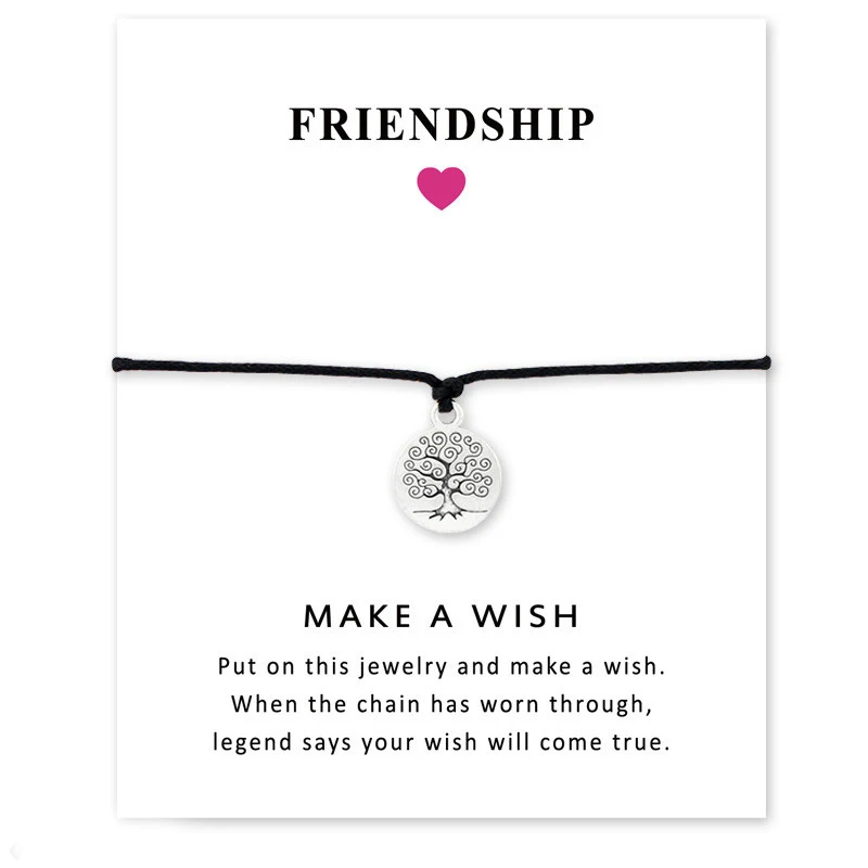 

Fashion Life Tree Rope Charm Bracelet For Man Wax Cords Suede Adjustable Infinity Love Make a Wish Card Bracelet Wholesale