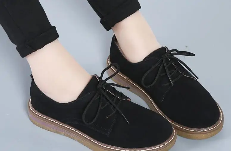New Genuine Leather Women Flat Shoes Lace up Autumn Sneakers Oxford Shoes Female Moccasins Casual Flat retro women shoes