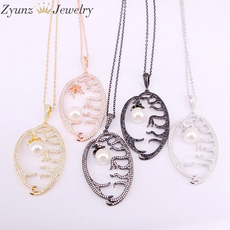 

5PCS, Big Statement Necklace Micro Paved CZ Crystal Oval Pendant Party Wedding Jewelry