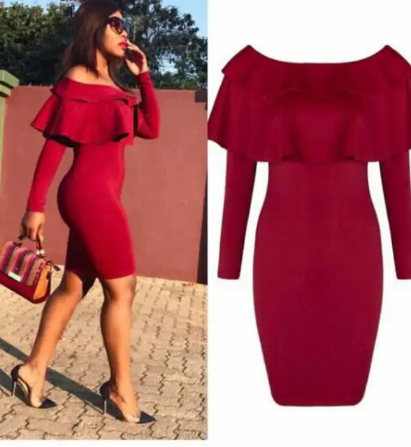 2017 Hot Sell Red Sexy Long Sleeve Slash Neck Ruffles Knitted Cotton 2017 Hot Sell Red Sexy Long Sleeve Slash Neck Ruffles Knitted Cotton Christmas party dress Women - 2017 Hot Sell Red Sexy Long Sleeve Slash Neck Ruffles Knitted Cotton