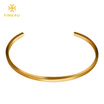 2018 New FINE4U B017 316L Stainless Steel Cuff Bangle & Bracelet Gold/Steel Color Open Bangle Bracelet For Men Women Unisex Gift