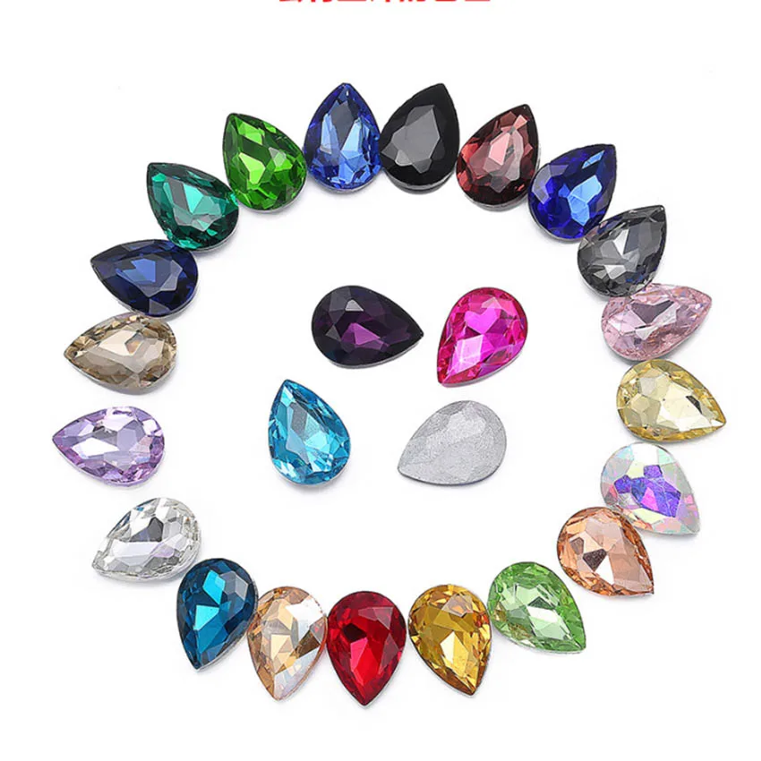 

10pcs Water Drop 3D Nail Art Pointed Bottom Glass Rhinestone, Nail Tip Decoration Charm Tear Drop Strass Accessories