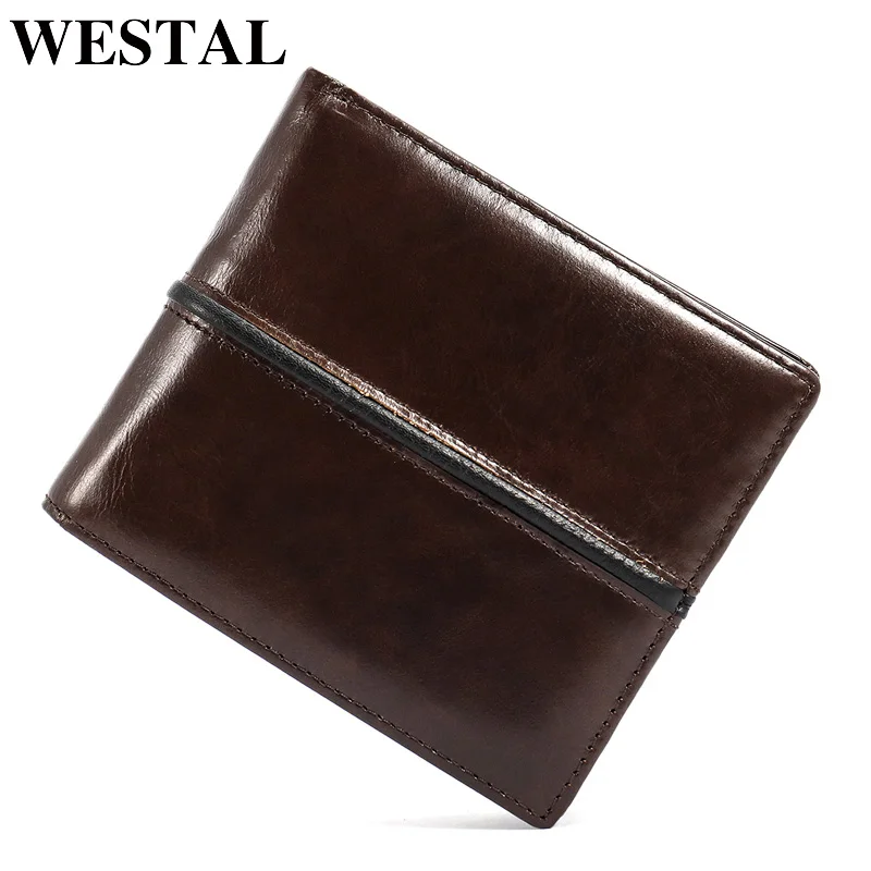 WESTAL Genuine Cowhide Leather Men Wallet Short Coin Purse Small Vintage Wallet Brand High Quality Designer Wallets Purse 7102