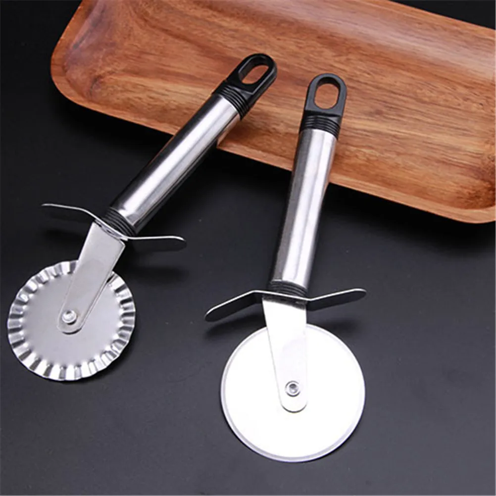 New Kitchen Pizza Tool 4 Patterns Pizza Cutter Stainless Steel Double Roller Pizza Knife Cutter Pastry Pasta Dough Crimper