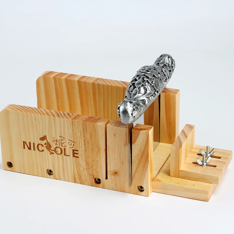 

Nicole Adjustable Wood Loaf Soap Cutter Box with Stainless Steel Blade for Handmade Soap Making Tools Set
