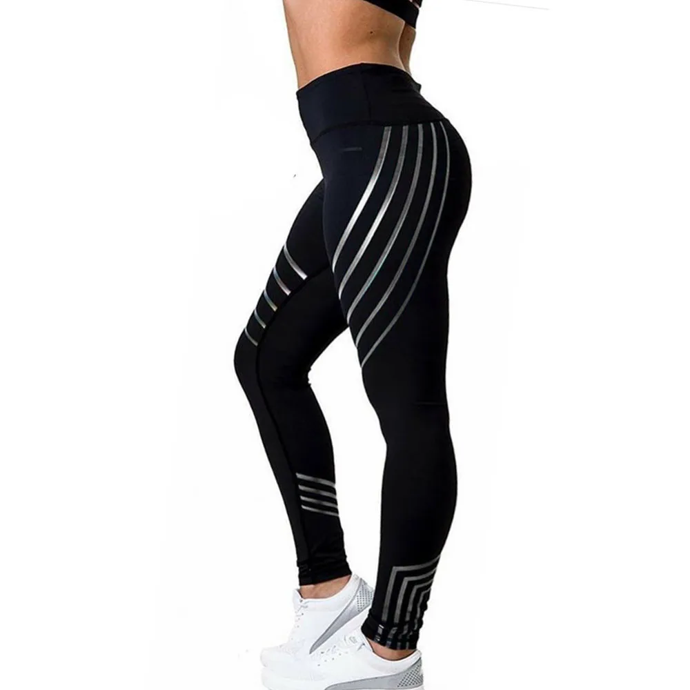 

Drop Ship Women Leggings Sport Fitness Clothing Ladies Striped Print Sexy Skinny Yoga Pants Womens Stretch Running Trousers #YL