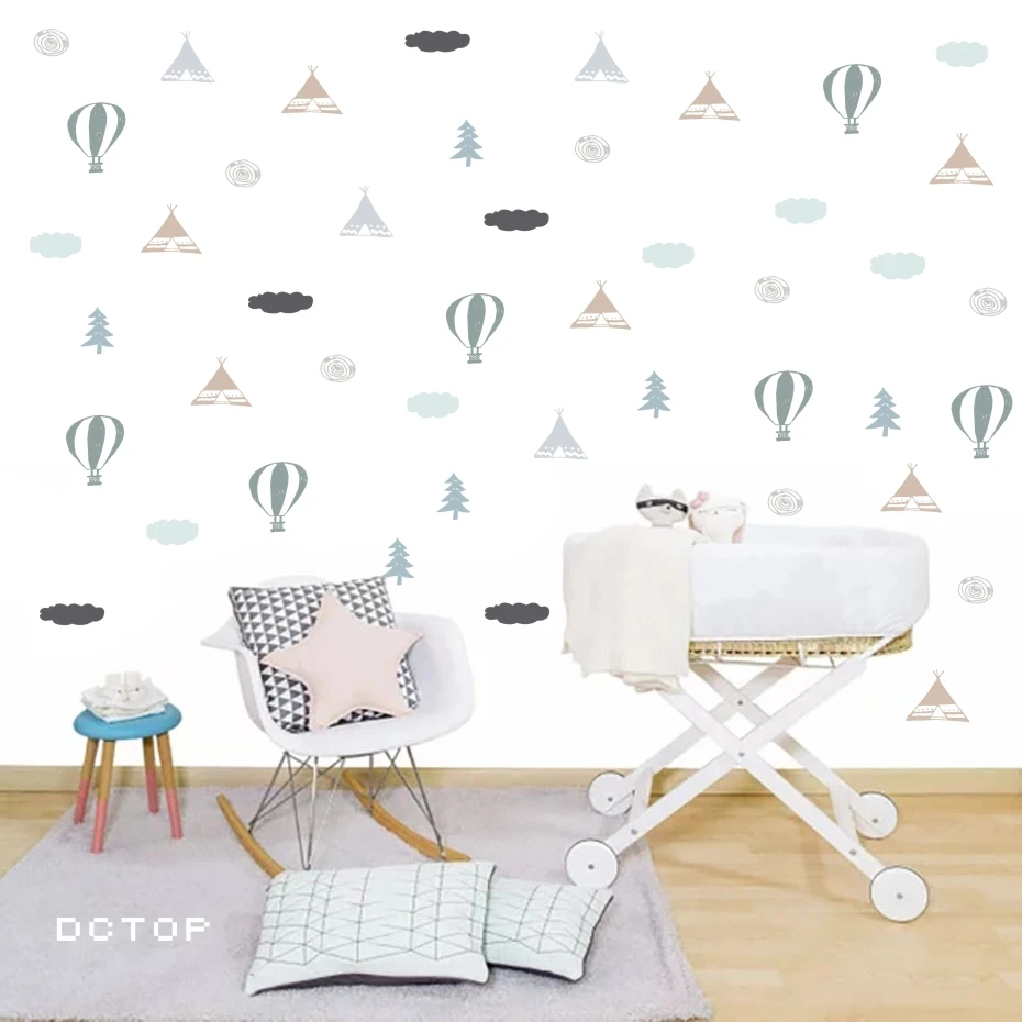 Nordic Style Tribal Balloon Teepee Tree and Cloud Wall Stickers  (5)