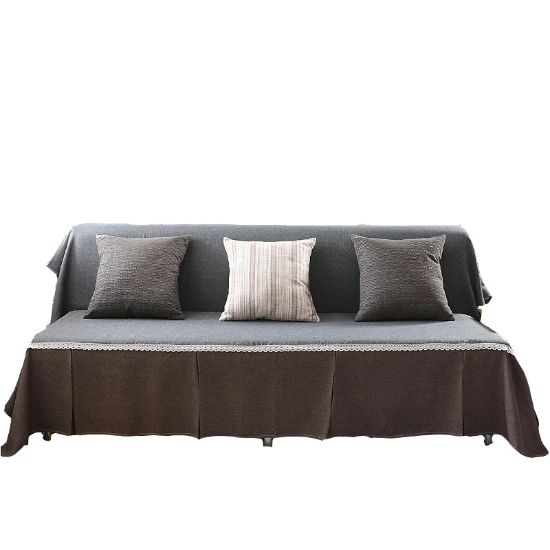 Dark Gray and Coffee Color Blocking Corner Sofa Covers for Living Room Single Double Three Four