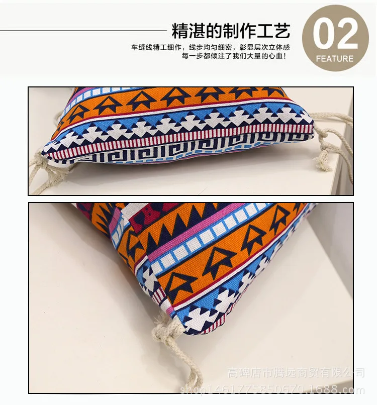 ZYJ Casual Stripe Drawstring Backpack Bohemia Girls Linen Draw String Backpack Daypack Mochila Shopping Bag (11)