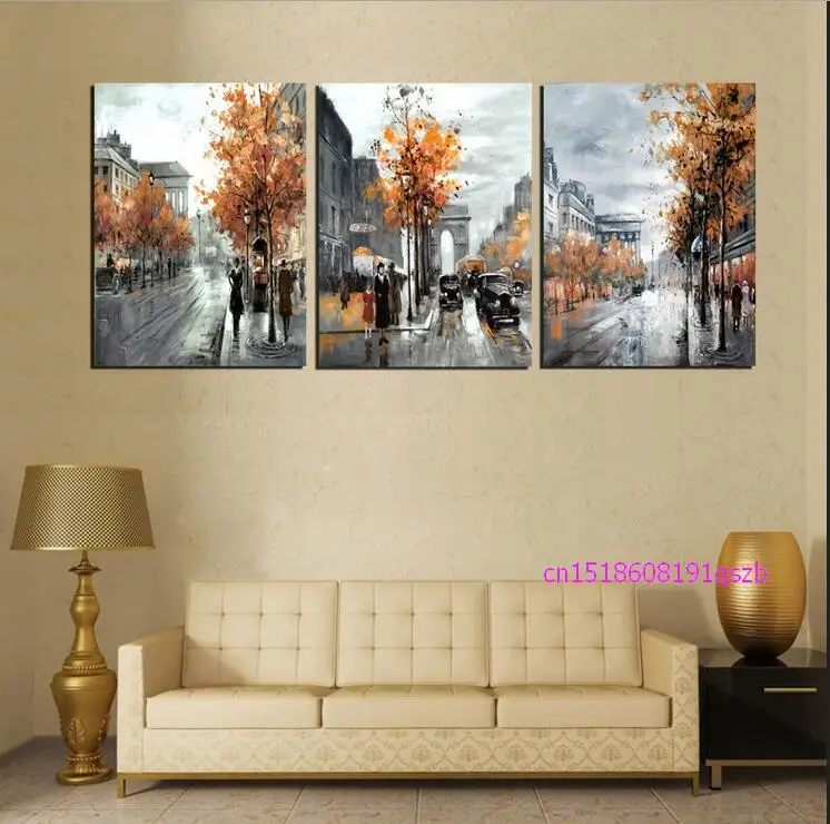 New arrival modular 3 Piece Painting Calligraphy Vintage Abstract City Street Canvas Poster Arts Oil On Prints M | Дом и сад