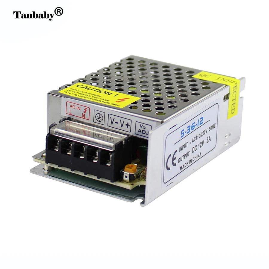 

Tanbaby AC to DC Lighting Transformer AC100-240V to DC12V 3A Power Adapter aluminum Switching led driver for Strip lighting