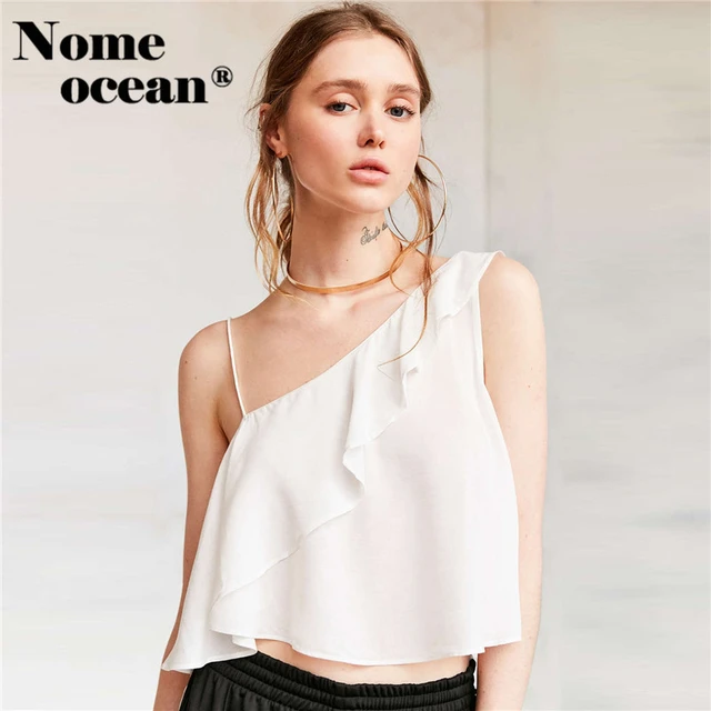 Blusas sexis de un solo hombro con capas de volantes camisas de mujer 2018 verano Spaghetti Strap OL Camisa de blusas Top M17042113 _ - AliExpress Mobile