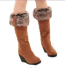 2016 Nouvelles Femmes bottes d’hiver talons genou haute bottes chaud coton rembourré chaussures femmes haut compensées en daim bottes de neige en cuir ba45