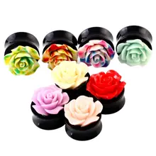 2 шт Акриловые разъемы и Тоннели беруши Цветочные пробки тоннели серьги с дизайном «Роза» измерители уха телесные носилки пирсинг сексуальные украшения для тела