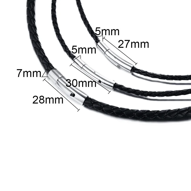 Плетеный из натуральной кожи Мужская цепочка подвеска черный Цвет мужской ручной работы колье-чокер Серебряный тон Нержавеющая сталь без выступа застежка 3/5/6 мм 8," Длина