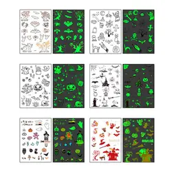 Светящаяся татуировка на Хэллоуин, привидение, тату для детей, поддельные татуировки, ведьма, сверкающий в темноте, водонепроницаемые