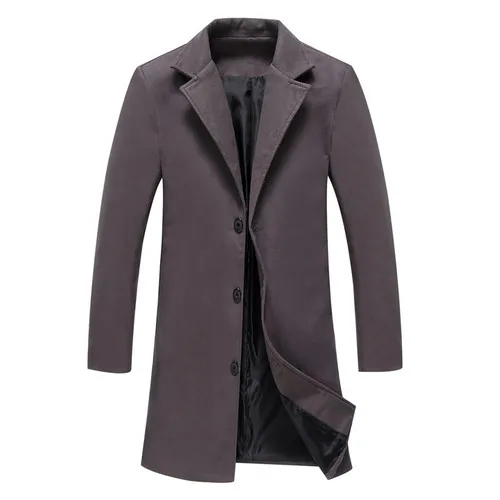 Осень-зима теплая шерсть пальто Для мужчин повседневные платья Длинные Тренч Для мужчин Slim Fit шерстяная куртка хаки сплошной Однобортный бренд - Цвет: Темно-серый