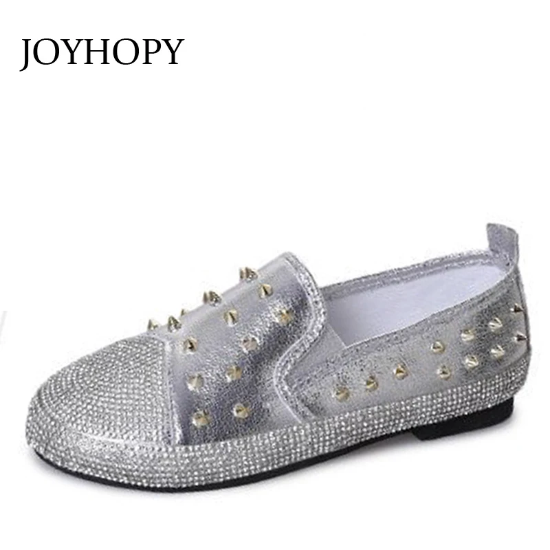 JOYHOPY лето Плоская подошва с заклепками повседневная женская обувь блестки