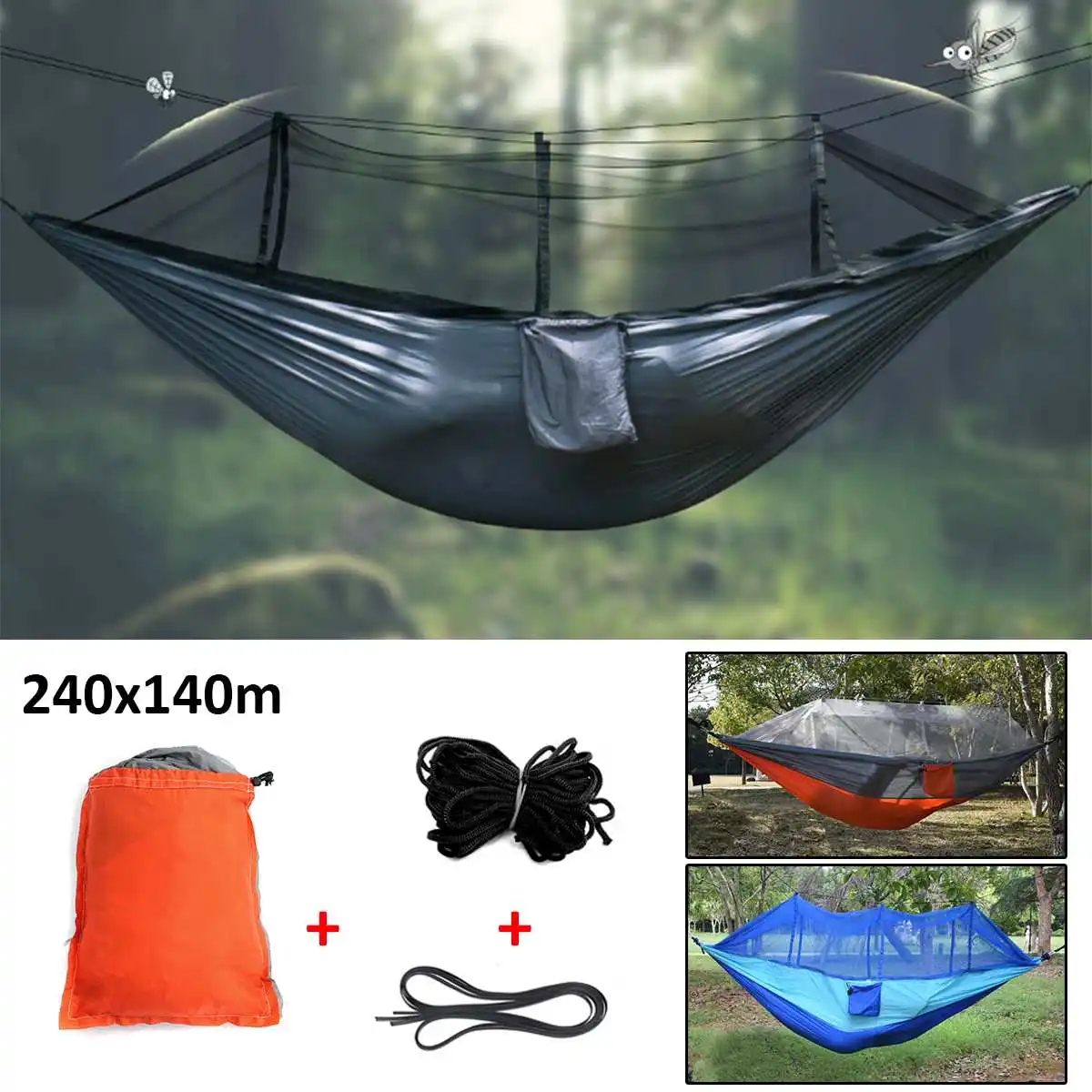 

Outdoor Double 2 People Hammock Camping Tent Hanging Swing Bed With Mosquito Net Sleeping Outdoor Parachute Hammocks