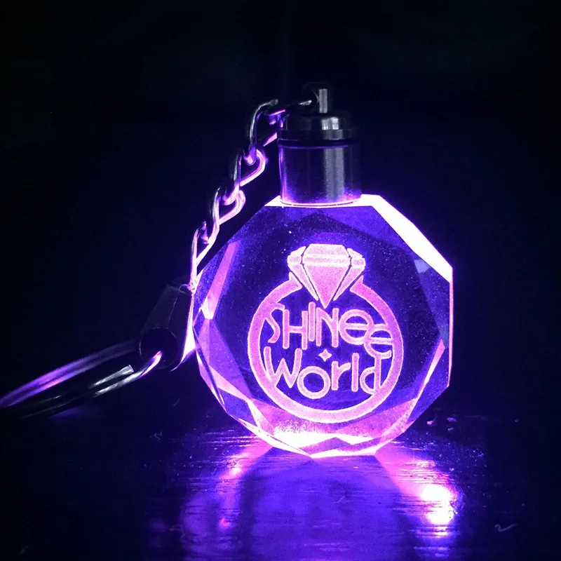 KPOP SHINEE WORLD Keychain Model Toy Rings Diamond Design LED Crystal Light Pendant Gift Doll