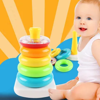 

Wooden Rainbow Tower Jenga Baby Colorful Layer Ring Toys Tower Tumbler Toy Baby Wooden Toys