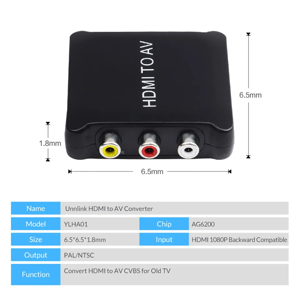 Unnlink HDMI К конвертер RCA FHD 1080 P AV 3RCA CVBS композитный аудио видео адаптер PAL/NTSC Для умные