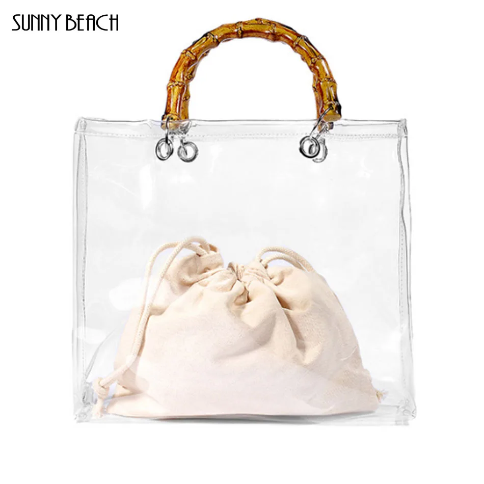 

2019 new arrival fashionable bamboo jelly bag women handbag transparent bag PVC Bag summer Beach Bag