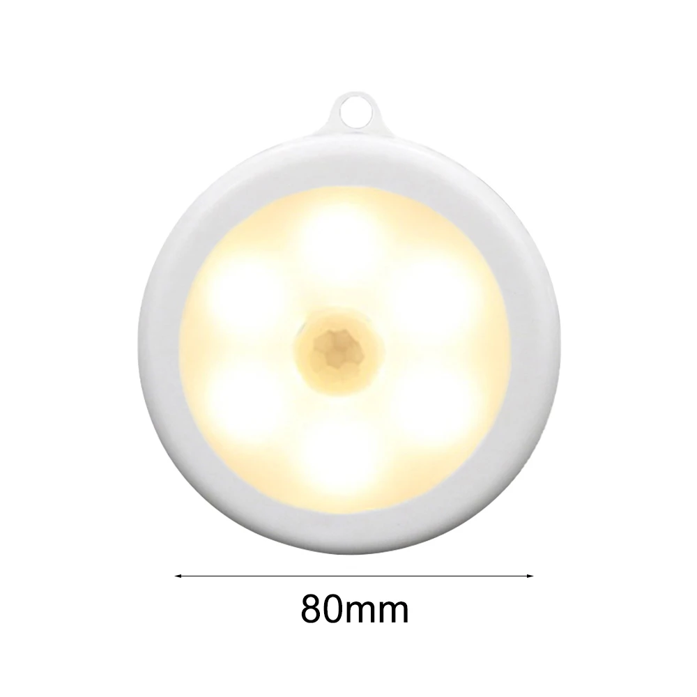 Dozzlor 6 шт. 6 светодиодов инфракрасный датчик движения Ночной светильник диаметром 80 мм беспроводной детектор светильник Автоматическое включение/выключение лампы Защита глаз лампа