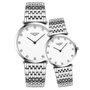 

GUANQIN Couple Watch Set Diamond Womens Luxury Quartz Watch Men Women Ladies Wristwatch lovers Watch Clock Man relogio masculino